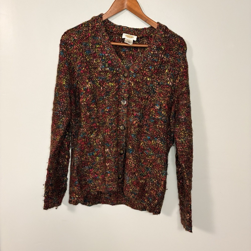 Vintage Talbots Brown/Multicolor Wool Blend Chunky Knit Cardigan Size L Fall